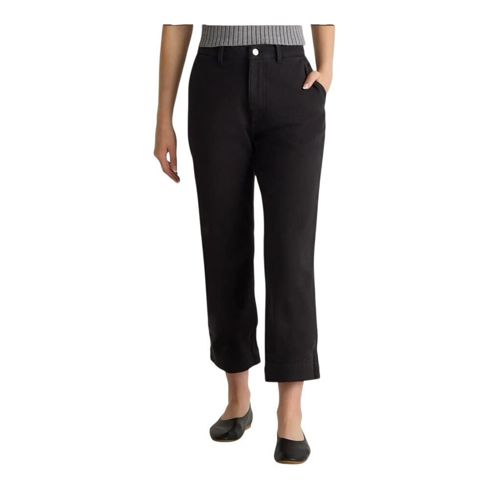 Quince Organic Stretch Cotton Twill Straight Leg Cropped Pants Size 29 Black NWT